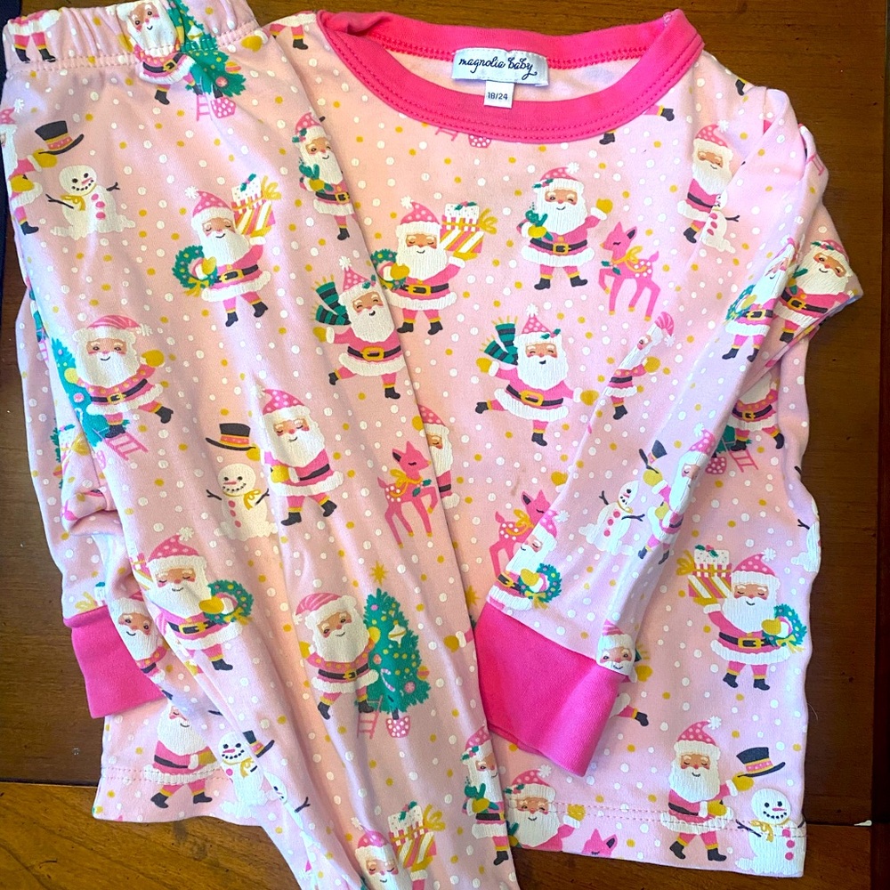Magnolia Baby pink Santa Christmas pj set.